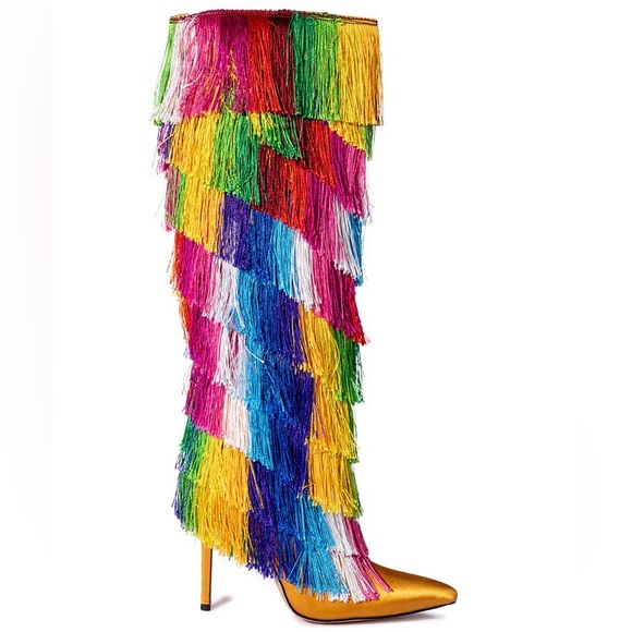 Azalea Wang Shoes - Azalea Wang Pristina Boot with Rainbow Fringe 10